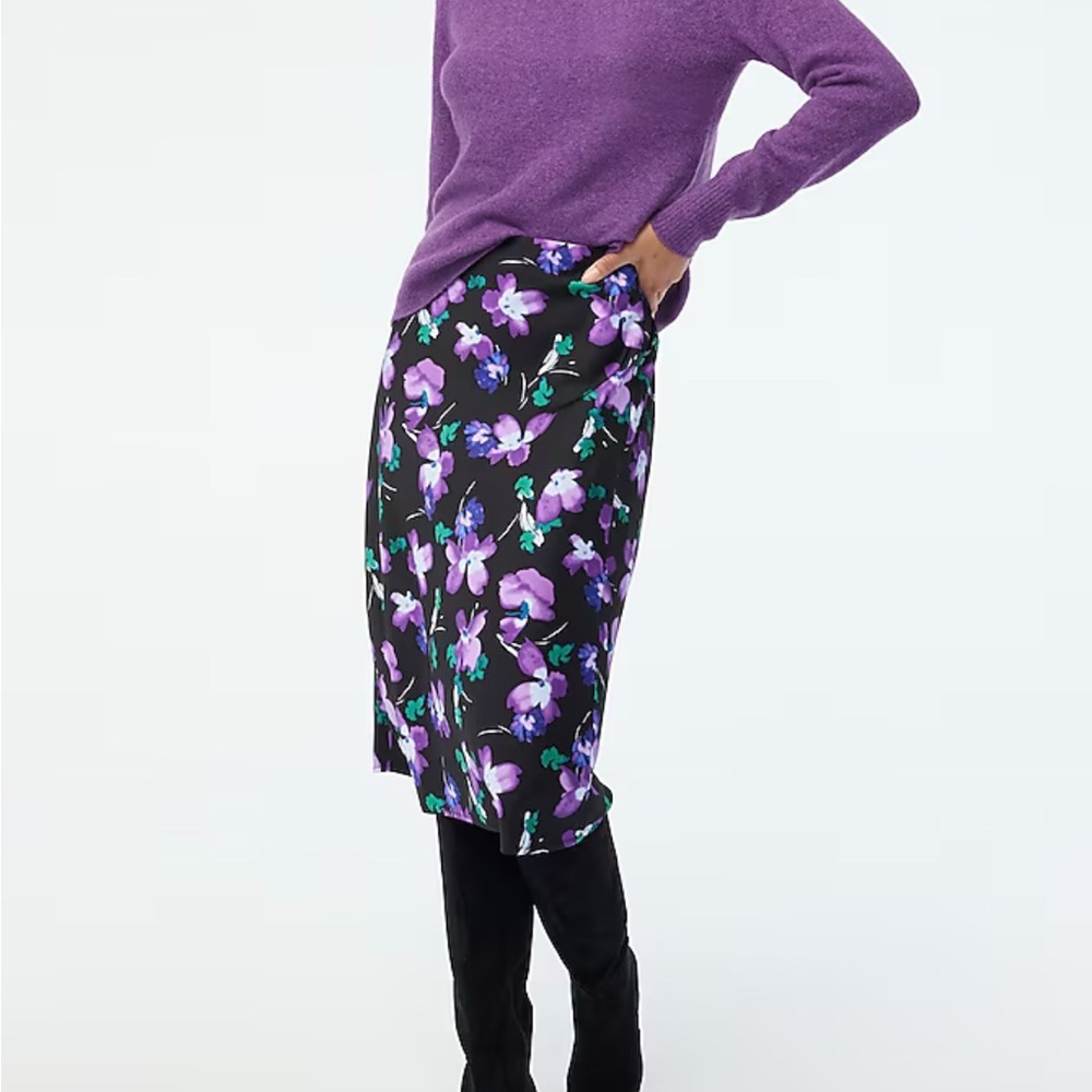 J. Crew Factory Printed bias slip skirt Purple Black Medium Org $98